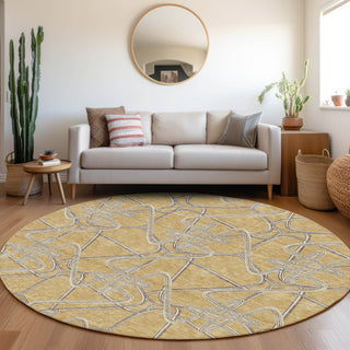 Piper Looms Mayfield Geometric AMF947 Gold Machine Washable Area Rug Round Lifestyle Image Feature