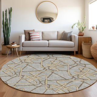 Piper Looms Mayfield Geometric AMF947 Gray Machine Washable Area Rug Round Lifestyle Image Feature