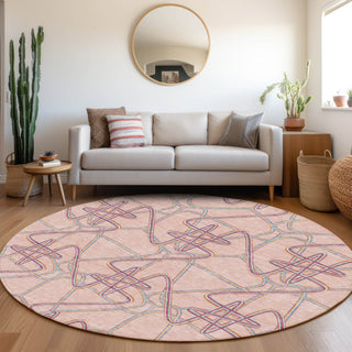 Piper Looms Mayfield Geometric AMF947 Pink Machine Washable Area Rug Round Lifestyle Image Feature