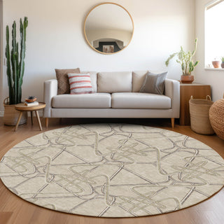Piper Looms Mayfield Geometric AMF947 Putty Machine Washable Area Rug Round Lifestyle Image Feature