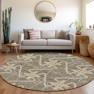 Piper Looms Mayfield Geometric AMF947 Taupe Machine Washable Area Rug Round Lifestyle Image Feature