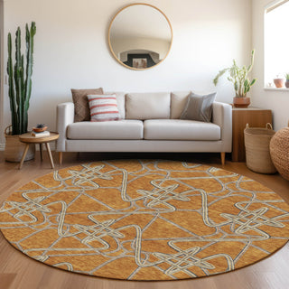 Piper Looms Mayfield Geometric AMF947 Terracotta Machine Washable Area Rug Round Lifestyle Image Feature