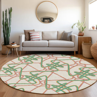 Piper Looms Mayfield Geometric AMF947 White Machine Washable Area Rug Round Lifestyle Image Feature