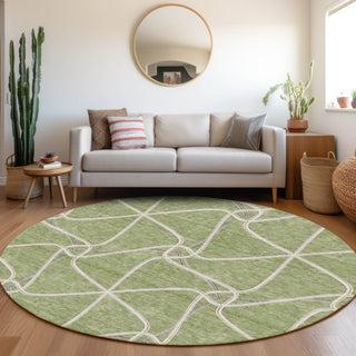 Piper Looms Mayfield Geometric AMF948 Aloe Machine Washable Area Rug Round Lifestyle Image Feature