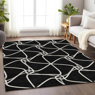 Piper Looms Mayfield Geometric AMF948 Black Machine Washable Area Rug Lifestyle Image Feature