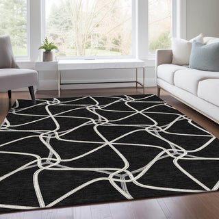 Piper Looms Mayfield Geometric AMF948 Black Machine Washable Area Rug Lifestyle Image Feature