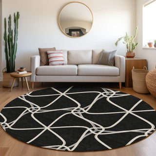 Piper Looms Mayfield Geometric AMF948 Black Machine Washable Area Rug Round Lifestyle Image Feature
