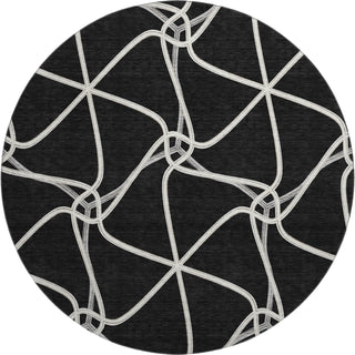 Piper Looms Mayfield Geometric AMF948 Black Machine Washable Area Rug Round Main Image