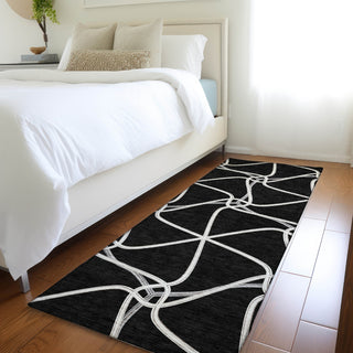 Piper Looms Mayfield Geometric AMF948 Black Machine Washable Area Rug Runner Lifestyle Image Feature