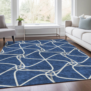 Piper Looms Mayfield Geometric AMF948 Blue Machine Washable Area Rug Lifestyle Image Feature
