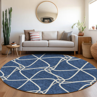 Piper Looms Mayfield Geometric AMF948 Blue Machine Washable Area Rug Round Lifestyle Image Feature