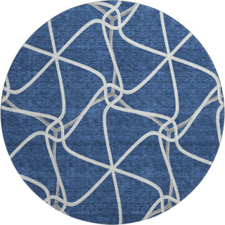 Piper Looms Mayfield Geometric AMF948 Blue Machine Washable Area Rug Round Main Image