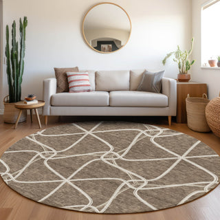 Piper Looms Mayfield Geometric AMF948 Brown Machine Washable Area Rug Round Lifestyle Image Feature