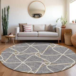 Piper Looms Mayfield Geometric AMF948 Gray Machine Washable Area Rug Round Lifestyle Image Feature