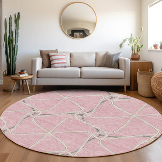 Piper Looms Mayfield Geometric AMF948 Pink Machine Washable Area Rug Round Lifestyle Image Feature