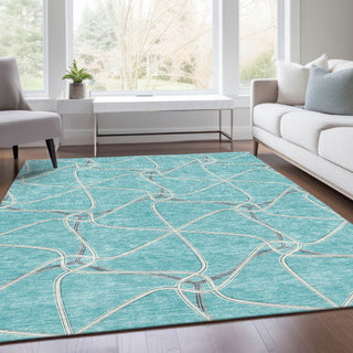 Piper Looms Mayfield Geometric AMF948 Teal Machine Washable Area Rug Lifestyle Image Feature
