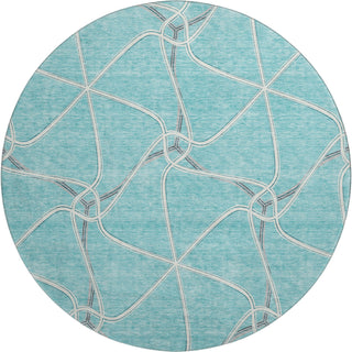 Piper Looms Mayfield Geometric AMF948 Teal Machine Washable Area Rug Round Main Image