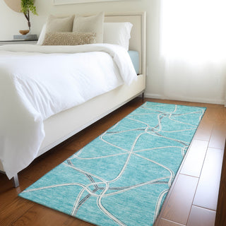 Piper Looms Mayfield Geometric AMF948 Teal Machine Washable Area Rug Runner Lifestyle Image Feature