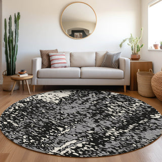Piper Looms Mayfield Abstract AMF949 Black Machine Washable Area Rug Round Lifestyle Image Feature