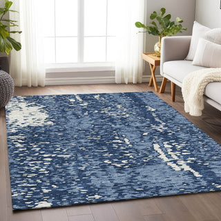 Piper Looms Mayfield Abstract AMF949 Denim Machine Washable Area Rug Lifestyle Image Feature