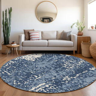 Piper Looms Mayfield Abstract AMF949 Denim Machine Washable Area Rug Round Lifestyle Image Feature