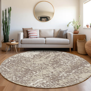 Piper Looms Mayfield Abstract AMF949 Taupe Machine Washable Area Rug Round Lifestyle Image Feature