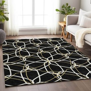 Piper Looms Mayfield Geometric AMF950 Black Machine Washable Area Rug Lifestyle Image Feature