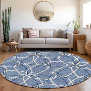 Piper Looms Mayfield Geometric AMF950 Denim Machine Washable Area Rug Round Lifestyle Image Feature