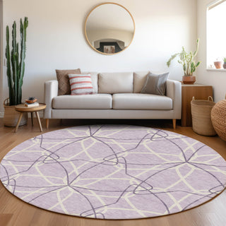 Piper Looms Mayfield Geometric AMF950 Lavender Machine Washable Area Rug Round Lifestyle Image Feature
