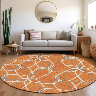 Piper Looms Mayfield Geometric AMF950 Orange Machine Washable Area Rug Round Lifestyle Image Feature