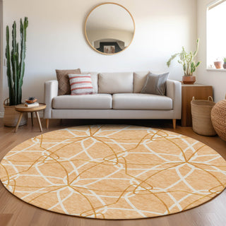 Piper Looms Mayfield Geometric AMF950 Peach Machine Washable Area Rug Round Lifestyle Image Feature