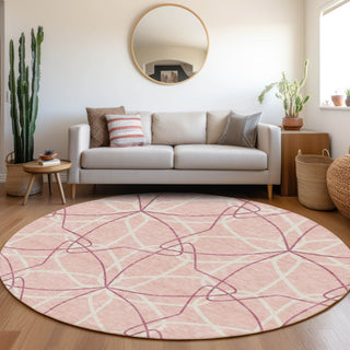 Piper Looms Mayfield Geometric AMF950 Pink Machine Washable Area Rug Round Lifestyle Image Feature