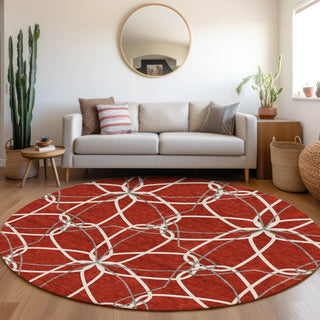 Piper Looms Mayfield Geometric AMF950 Red Machine Washable Area Rug Round Lifestyle Image Feature