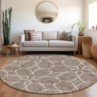 Piper Looms Mayfield Geometric AMF950 Taupe Machine Washable Area Rug Round Lifestyle Image Feature