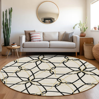 Piper Looms Mayfield Geometric AMF950 White Machine Washable Area Rug Round Lifestyle Image Feature