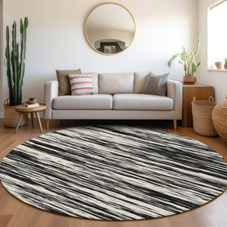 Piper Looms Mayfield Stripes AMF951 Black Machine Washable Area Rug Round Lifestyle Image Feature