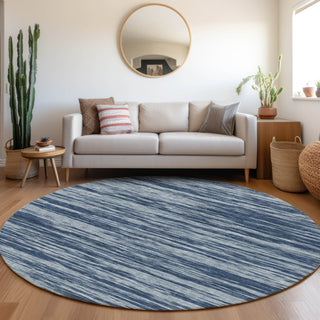 Piper Looms Mayfield Stripes AMF951 Blue Machine Washable Area Rug Round Lifestyle Image Feature