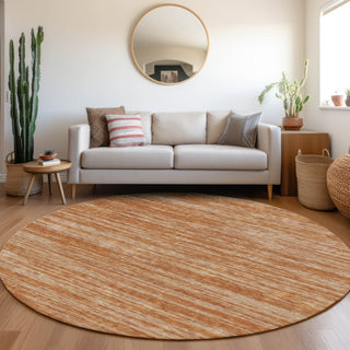 Piper Looms Mayfield Stripes AMF951 Copper Machine Washable Area Rug Round Lifestyle Image Feature