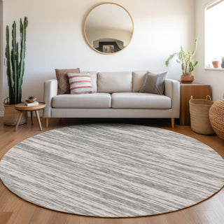 Piper Looms Mayfield Stripes AMF951 Gray Machine Washable Area Rug Round Lifestyle Image Feature