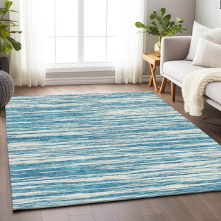 Piper Looms Mayfield Stripes AMF951 Teal Machine Washable Area Rug Lifestyle Image Feature
