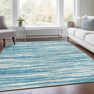 Piper Looms Mayfield Stripes AMF951 Teal Machine Washable Area Rug Lifestyle Image Feature