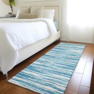 Piper Looms Mayfield Stripes AMF951 Teal Machine Washable Area Rug Runner Lifestyle Image Feature