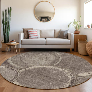 Piper Looms Mayfield Nature AMF952 Chocolate Machine Washable Area Rug Round Lifestyle Image Feature
