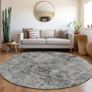 Piper Looms Mayfield Abstract AMF953 Gray Machine Washable Area Rug Round Lifestyle Image Feature