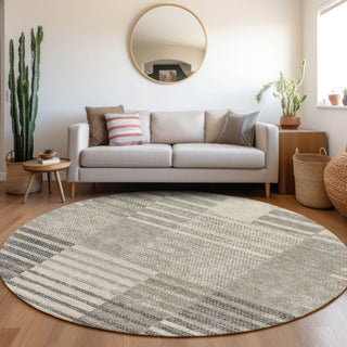 Piper Looms Mayfield Stripes AMF954 Beige Machine Washable Area Rug Round Lifestyle Image Feature