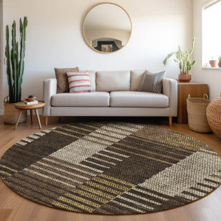 Piper Looms Mayfield Stripes AMF954 Chocolate Machine Washable Area Rug Round Lifestyle Image Feature