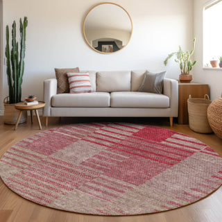 Piper Looms Mayfield Stripes AMF954 Garnet Machine Washable Area Rug Round Lifestyle Image Feature