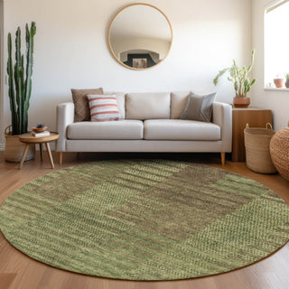 Piper Looms Mayfield Stripes AMF954 Mocha Machine Washable Area Rug Round Lifestyle Image Feature