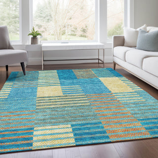 Piper Looms Mayfield Stripes AMF954 Teal Machine Washable Area Rug Lifestyle Image Feature