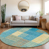 Piper Looms Mayfield Stripes AMF954 Teal Machine Washable Area Rug Round Lifestyle Image Feature
